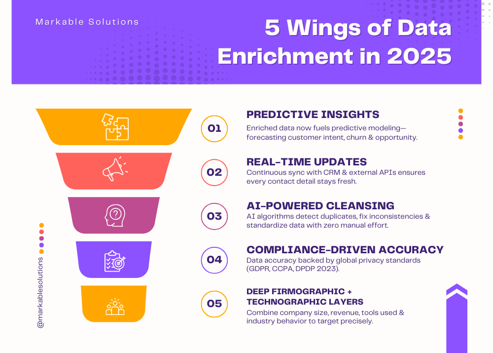 Insightful infographic content idea for “5 Wings of Data Enrichment in 2025” — perfect for a B2B audience