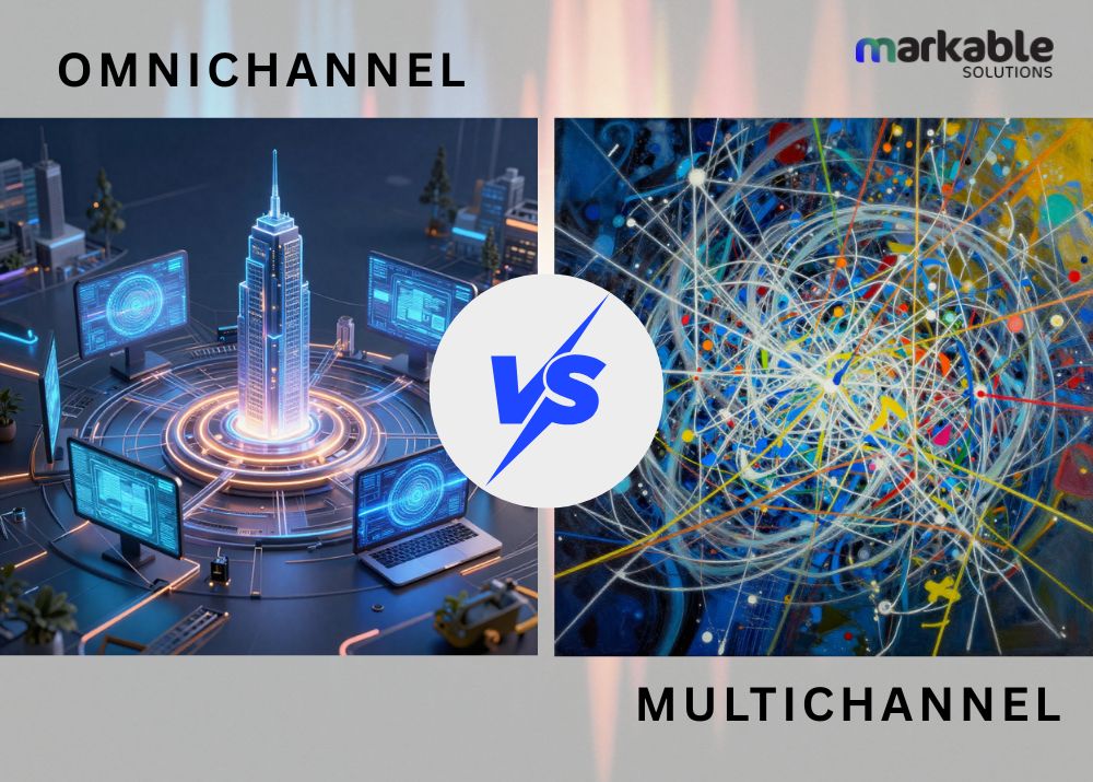 Omnichannel vs multichannel attribution comparison showing unified customer journey versus separate channel tracking for marketing performance analysis.