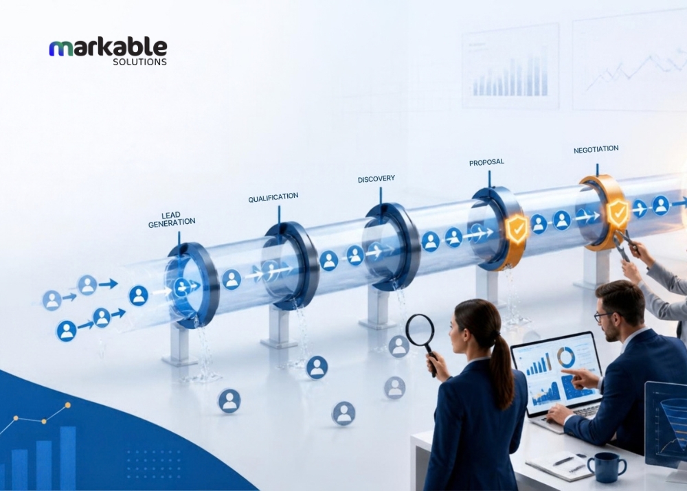 Sales pipeline leakage showing gaps where potential leads and revenue are lost.